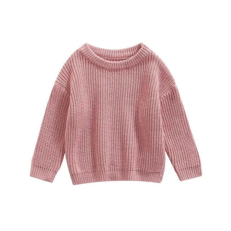 Girls' Solid Color Crew Neck Casual Sweater by GJG Denim