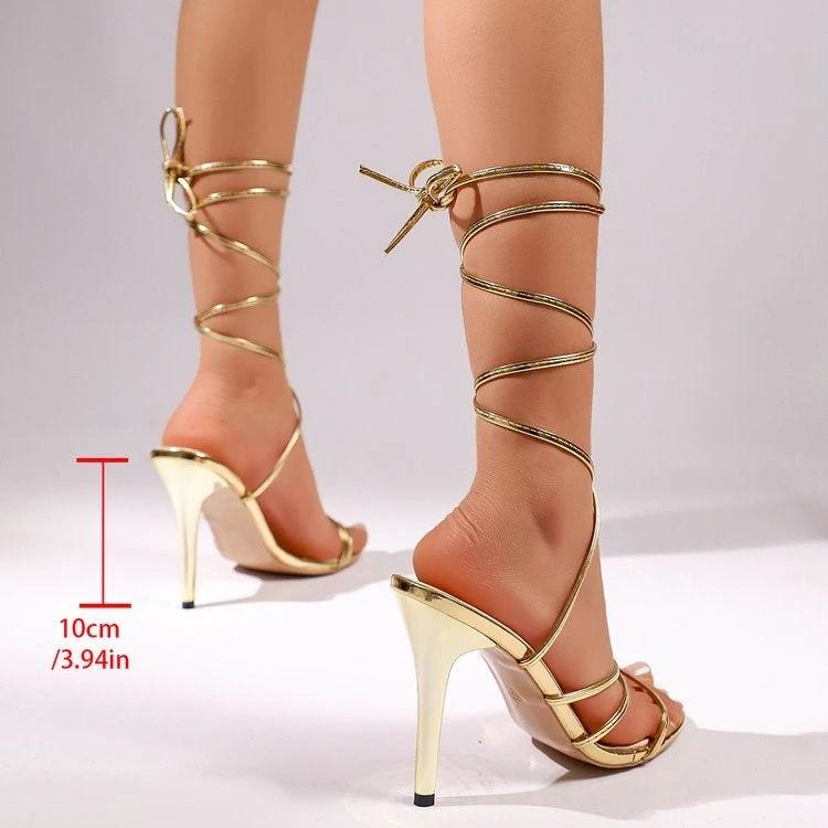 Women's Summer Stiletto Heel Roman Sandals, All-match Wrap-around Strap Roman Sandals by GJG Denim