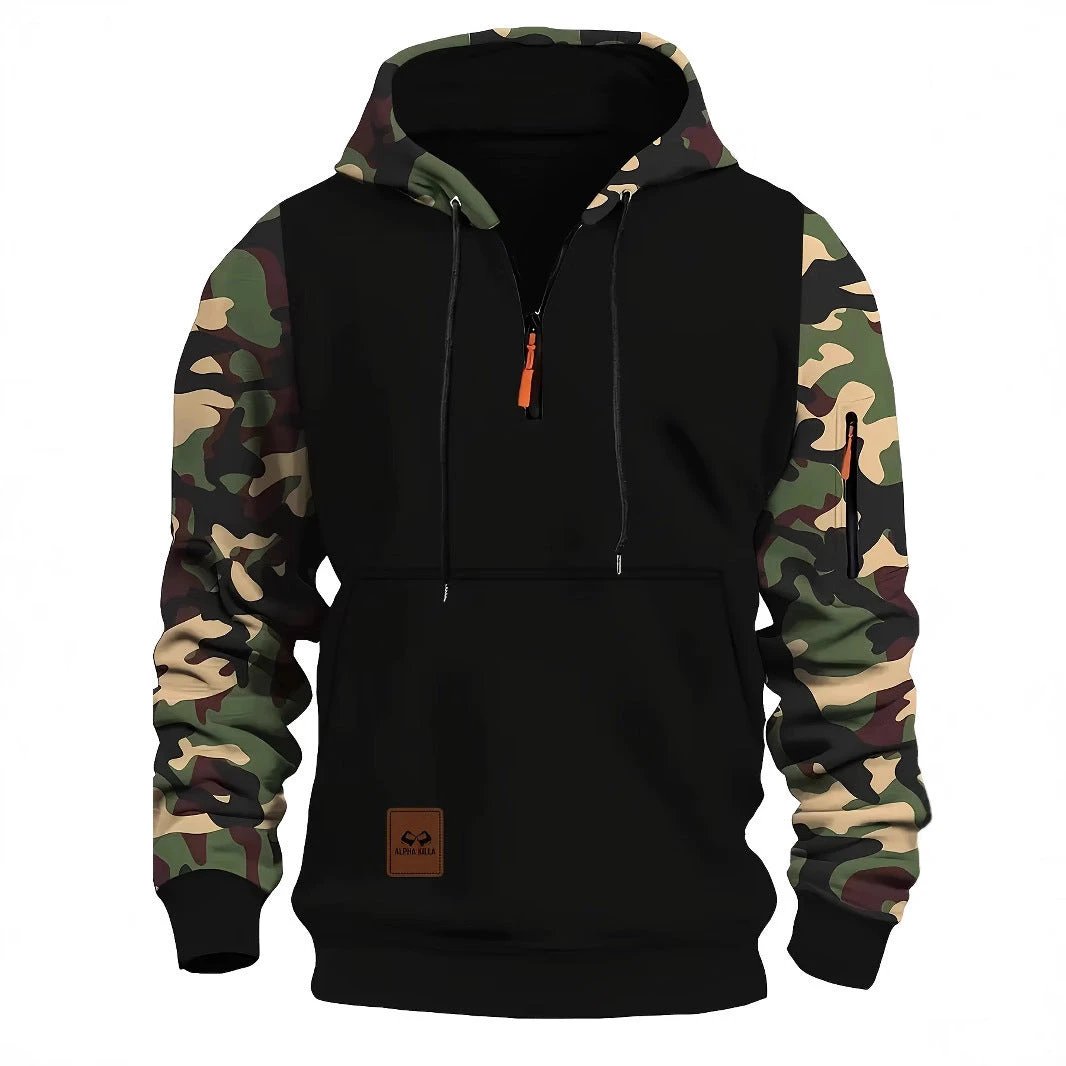 Men's Hooded Camouflage Zipper Sweater by GJG Denim