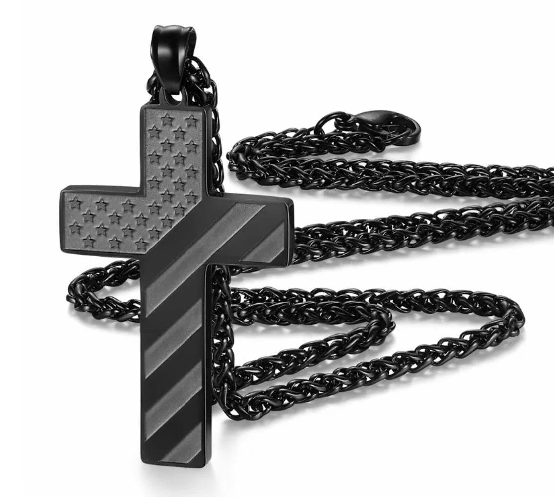 Men's Cross/American Flag Pendant --Stainless Steel Jewelry Gift by GJG Denim