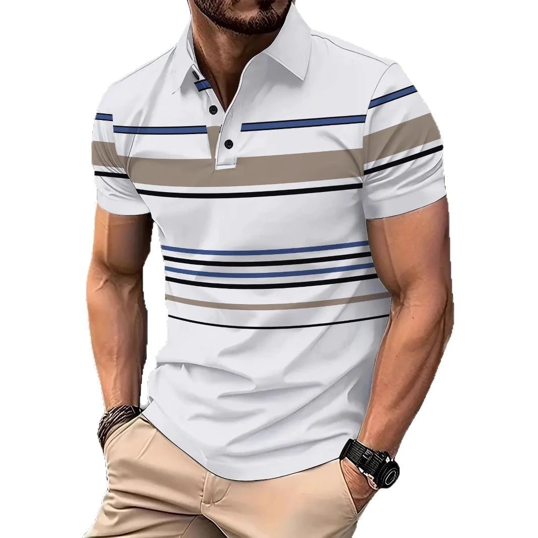 Men's Striped Short Sleeve Summer Business Casual Loose T-shirt by GJG Denim