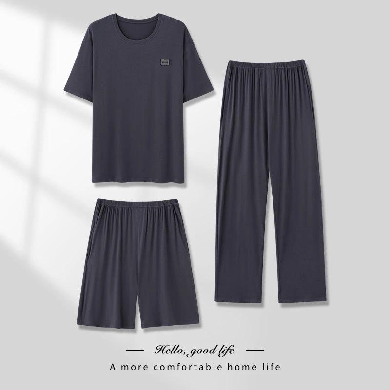 Men's Thin Short-sleeved Three-piece Pajamas set by GJG Denim