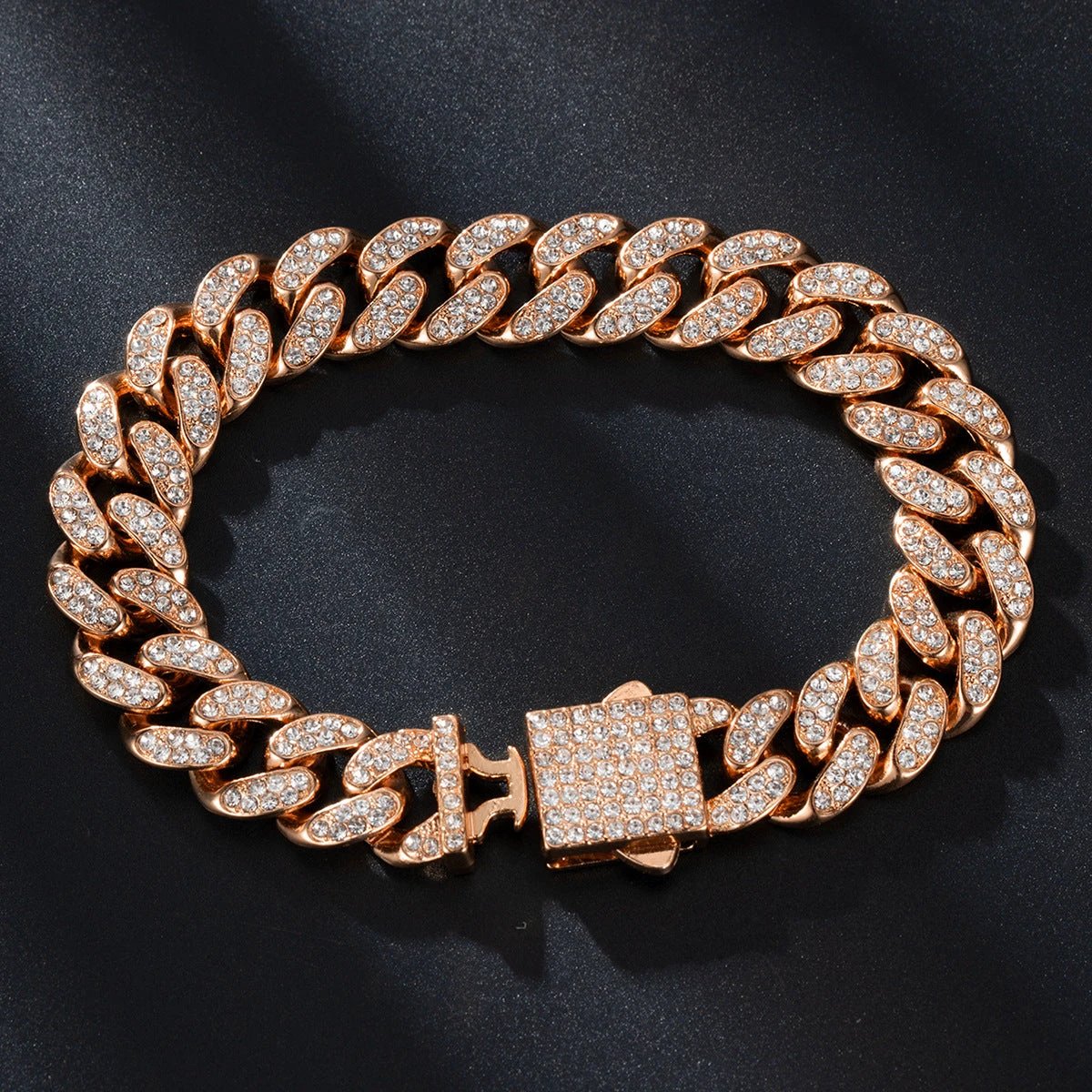 Spring Buckle Cuba Bracelet Alloy Full Diamond by GJG Denim