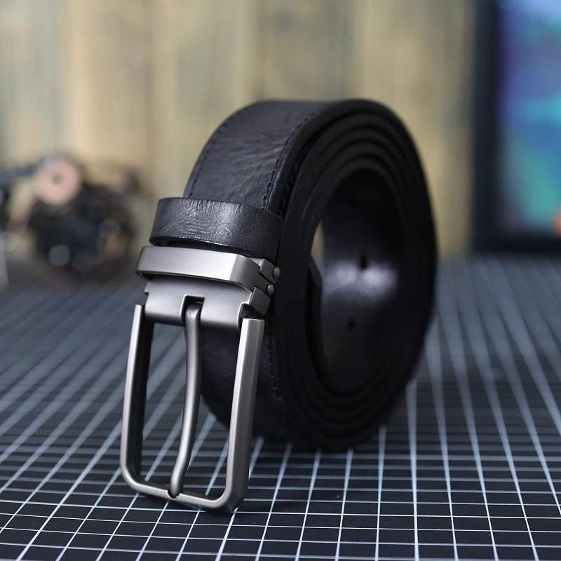 Men's Vintage Genuine Leather Belt With Pin Buckle by GJG Denim