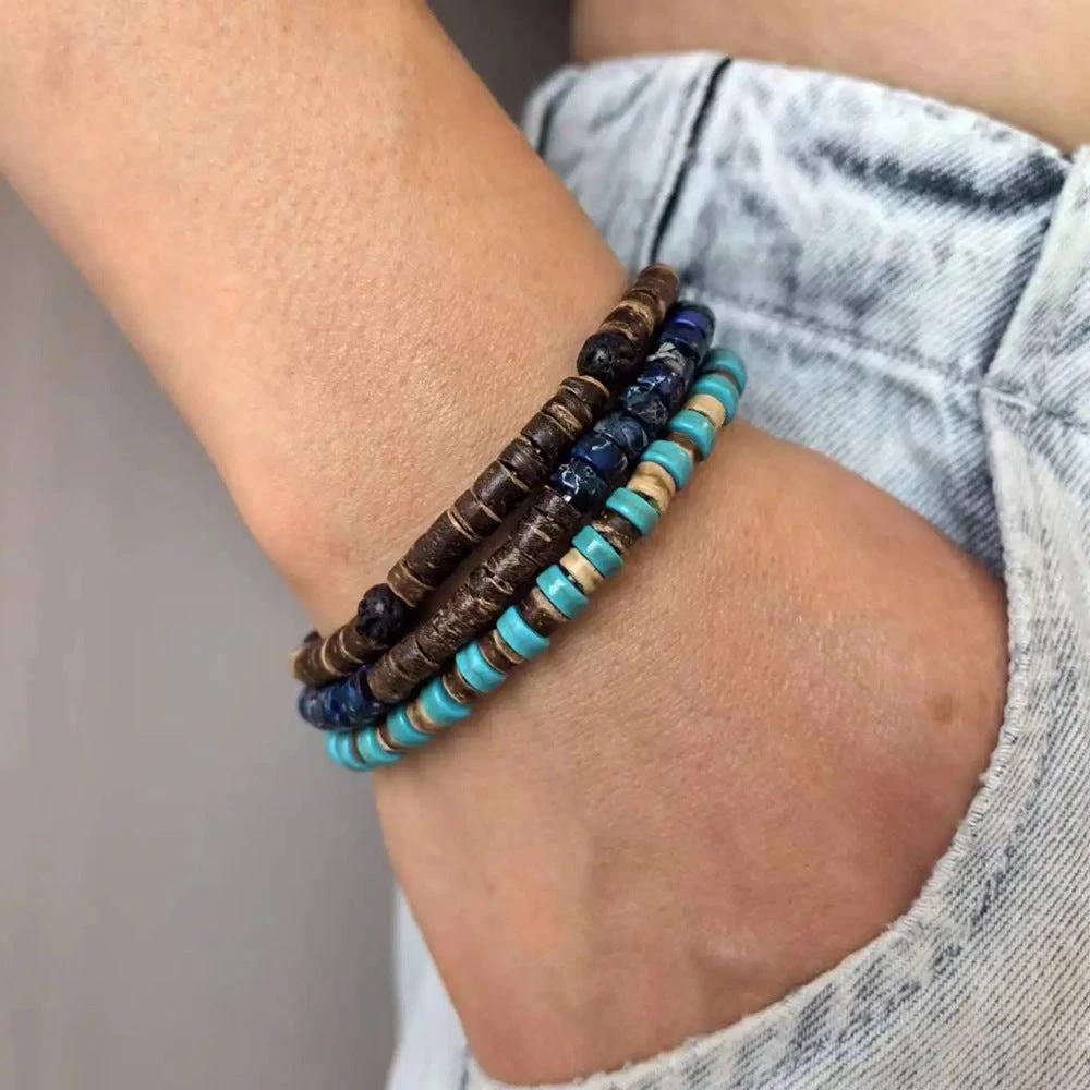 Retro Men's Coconut Wood Multi-Layer Stackable Bracelet Set by GJG Denim