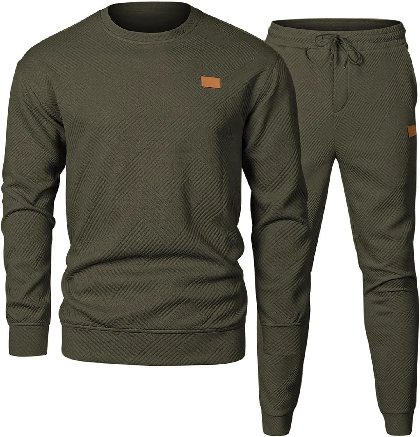 Men's Sports Casual Round Neck Jacquard Two-piece Knitted Sweater Set by GJG Denim