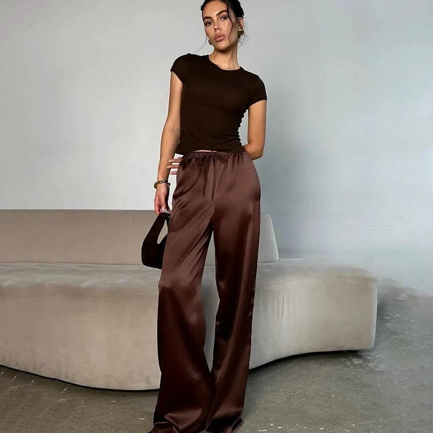 High-Waisted Lace-Up Wide-Leg Pants For Women by GJG Denim