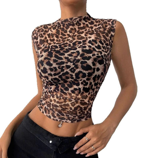 Slim Sleeveless Leopard Print Women's T-shirt by GJG Denim