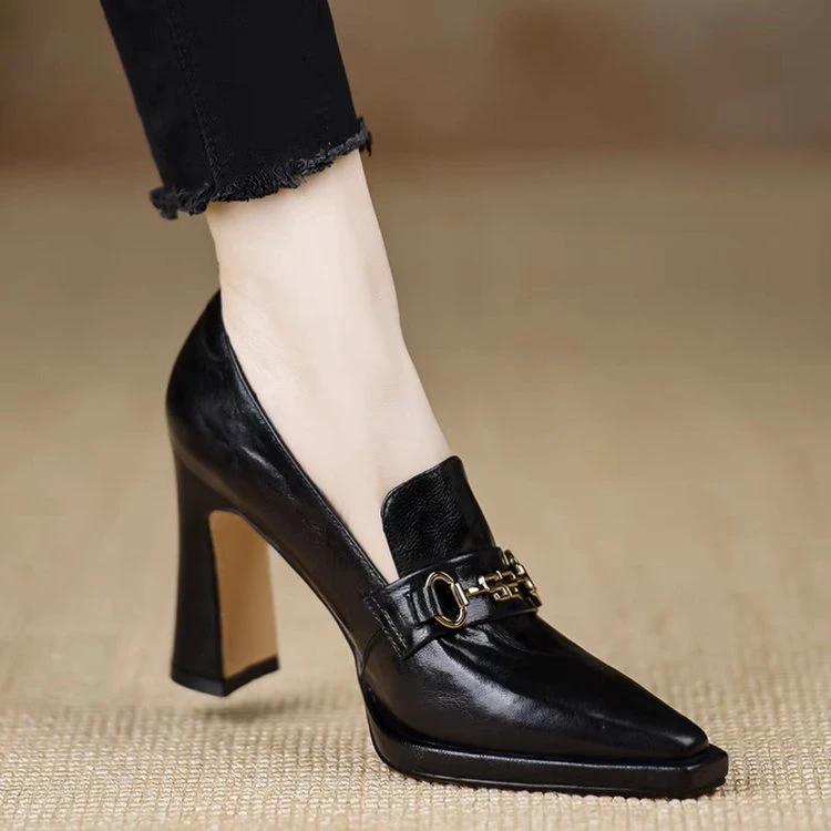 Retro Chunky-heel Pointed-toe Professional Womens Pumps by GJG Denim