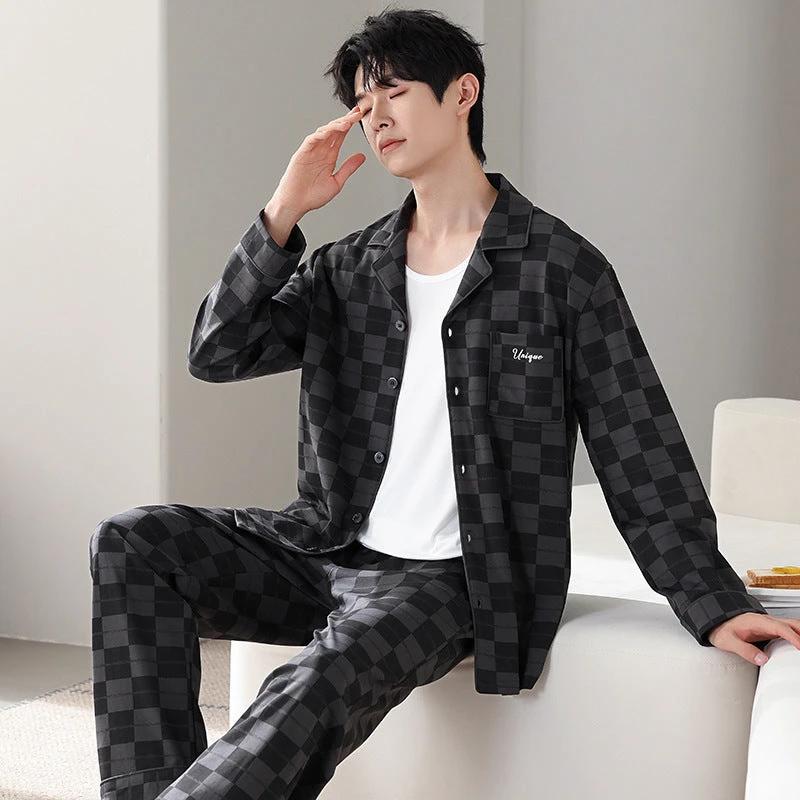 Men's Pure Cotton Long Sleeved Pajamas by GJG Denim