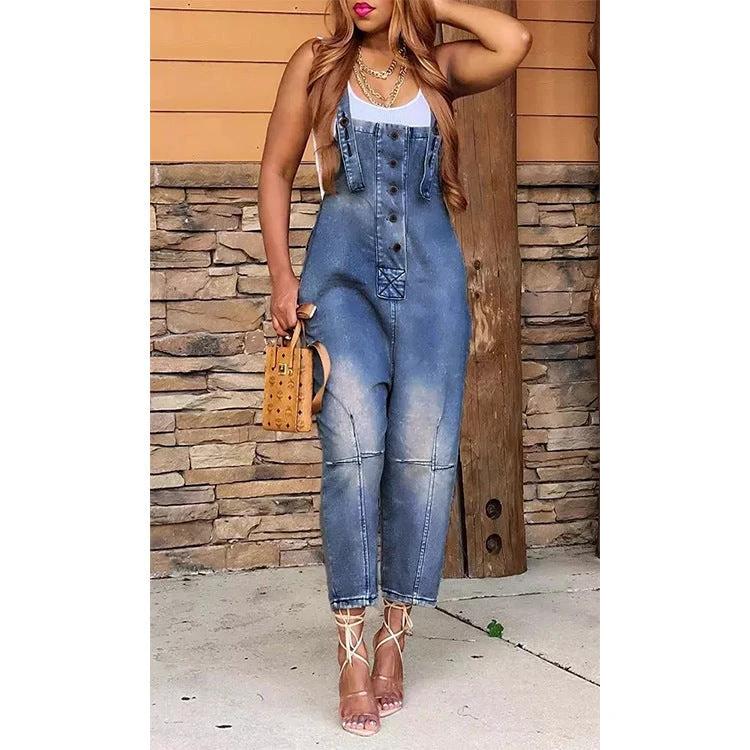Women's Clothing Fashion Casual Siamese Suspender Jeans Women by GJG Denim