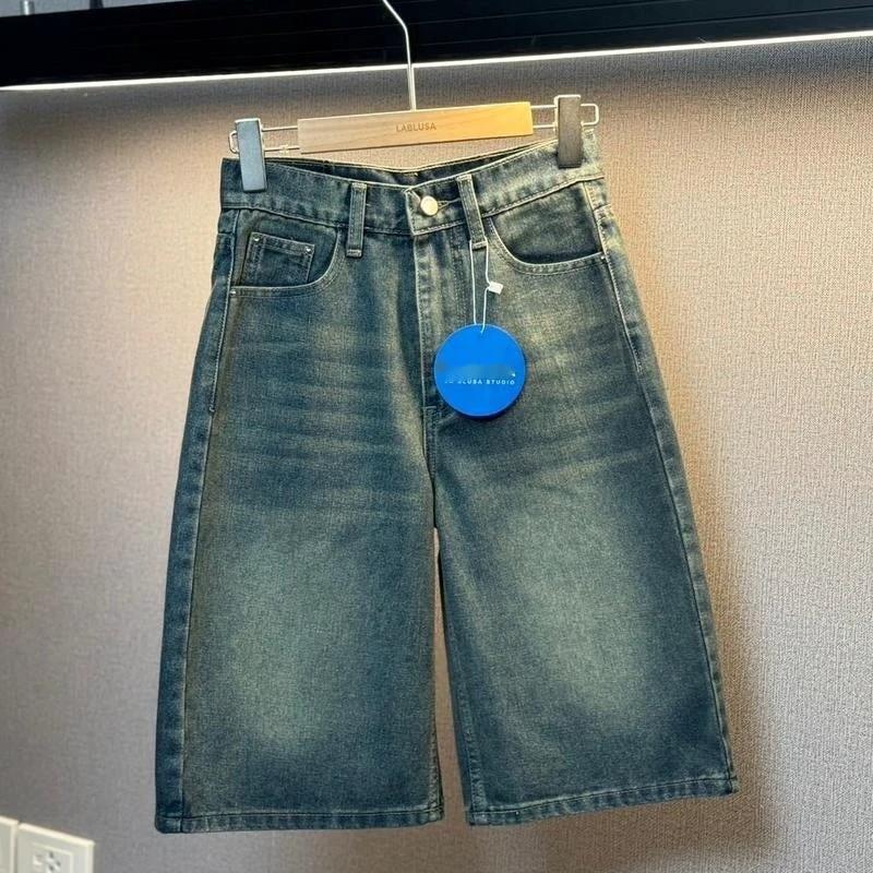 American Retro Washed Loose Design Fifth Pants Men by GJG Denim