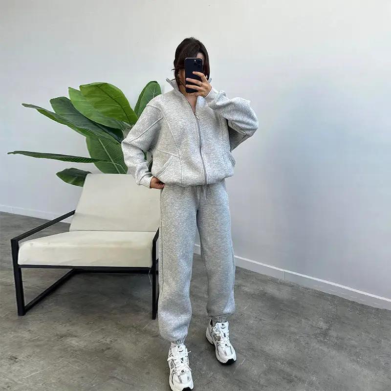 Sports Suits With Pockets Stand-up Collar Zipper Cardigan And Drawstring Trousers Fashion Jogger Set Outfits Tracksuits Women's Clothing by GJG Denim