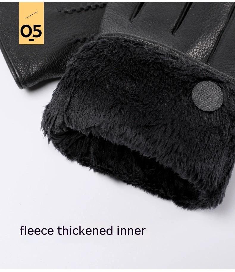 Fleece-lined Thickened Leather Gloves For Men by GJG Denim