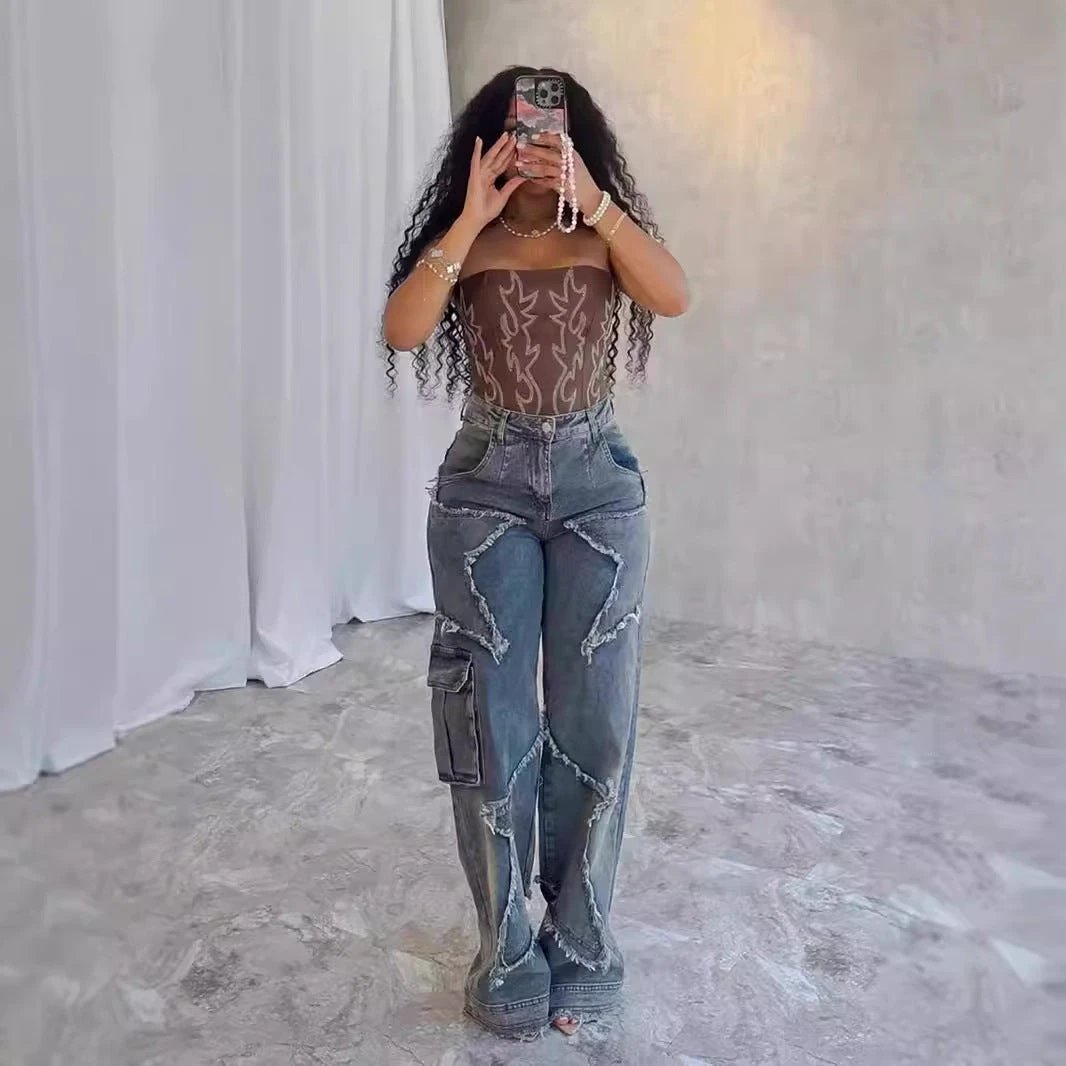 Fringed Loose Straight Casual Pants by GJG Denim