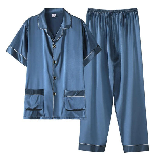 Men's Short Sleeve Trousers Thin Pajama Suit by GJG Denim