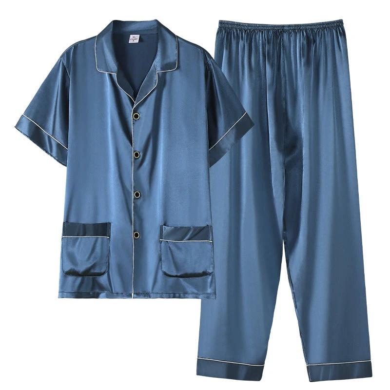 Men's Short Sleeve Trousers Thin Pajama Suit by GJG Denim