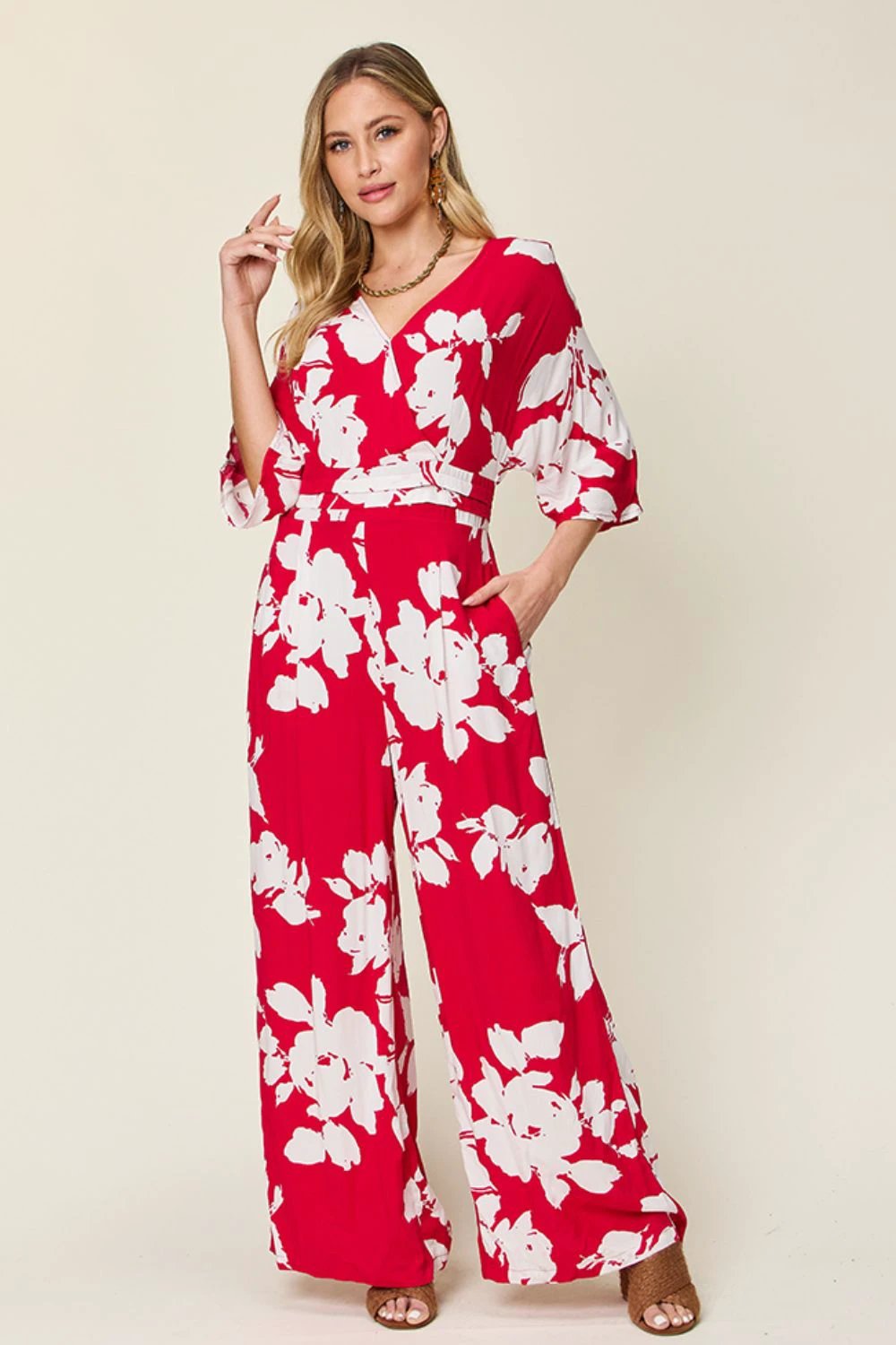 Printed Tie-Back Wide-Leg Jumpsuit by Lady Ros