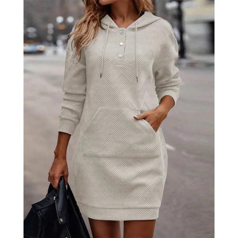 Solid Long Hoodies Sweater With Pocket Mid-length Hooded Sweatshirt Womens Clothing by GJG Denim