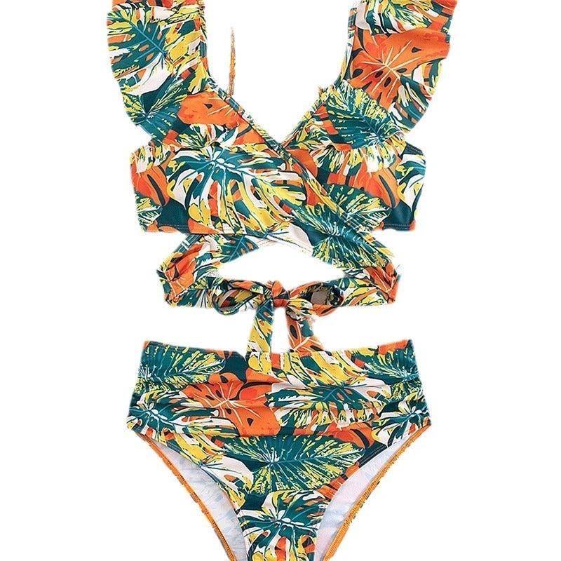 Women's Two-piece Swimsuit Ruffled Halter Bikini by GJG Denim