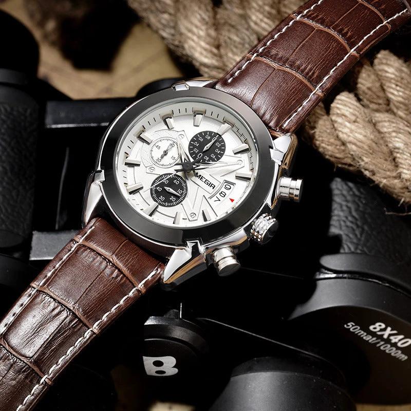 Men's Multifunctional Timing Quartz Three Eyes And Six Needles Waterproof Luminous Watch by GJG Denim