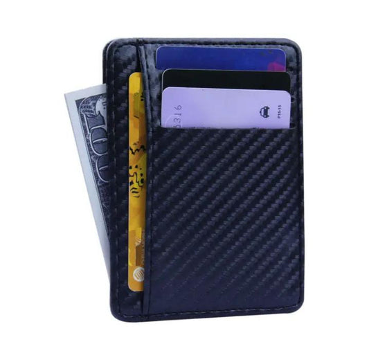 Pu Leather Carbon Fiber Mini Slim Credit Card ID Holder with RFID Wallet For Men by GJG Denim