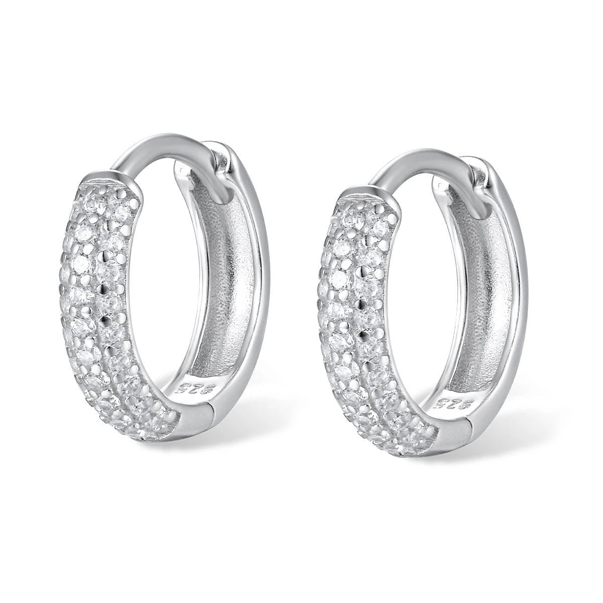 Three-row Drill Wide Face Circle Ear Clip Retro High-grade Sterling Silver Stud Earrings by GJG Denim