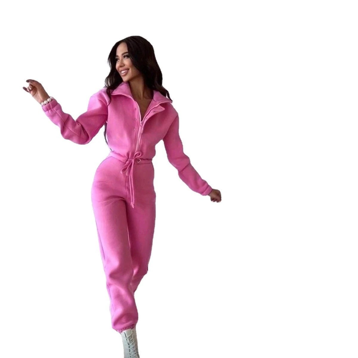 Stand-up Collar Cinched Leisure Jumpsuit by GJG Denim