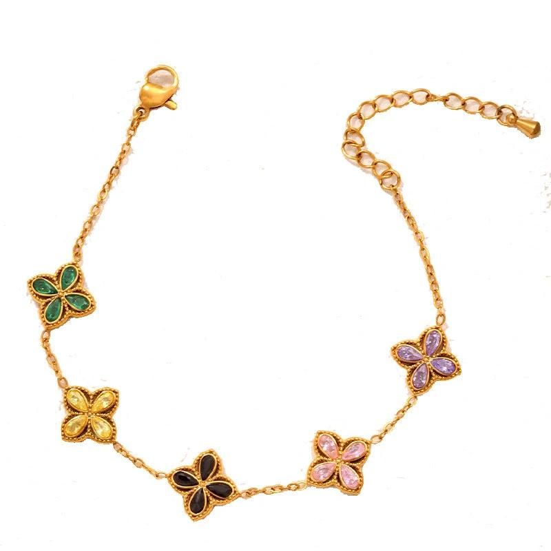 Small Flowers Inlaid Zircon Bracelet For Women by GJG Denim