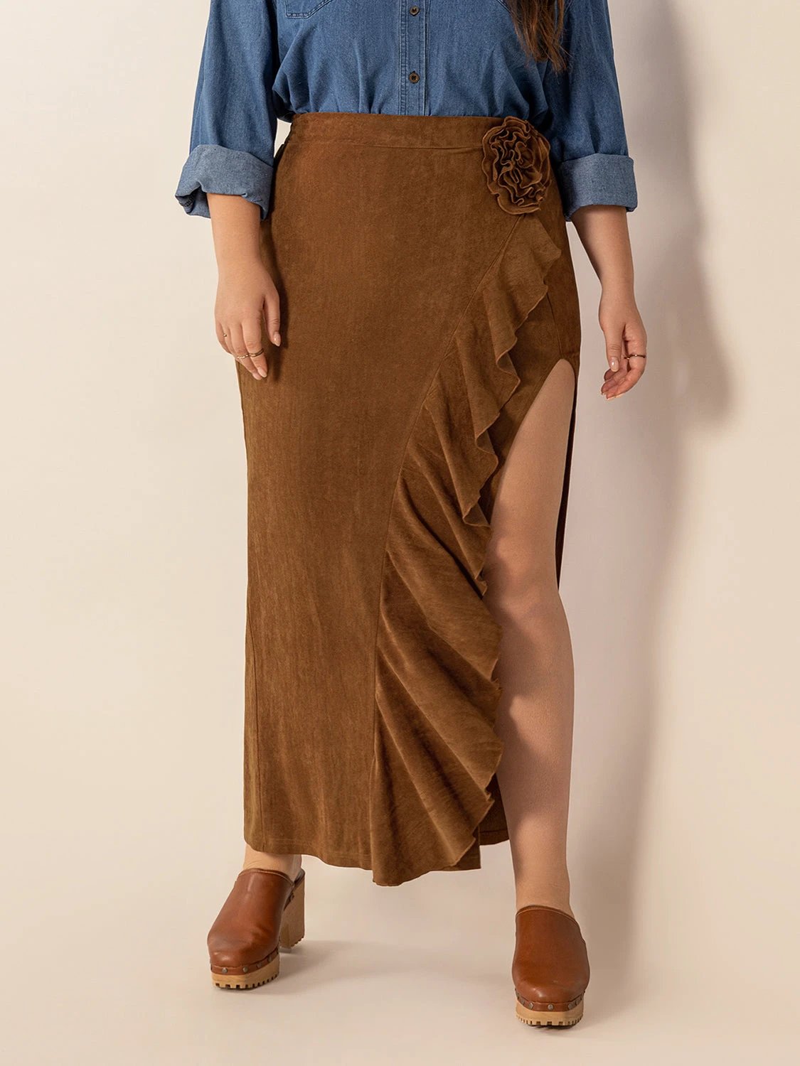 Plus Size Ruffled Slit High Rise Skirt by Lady Ros