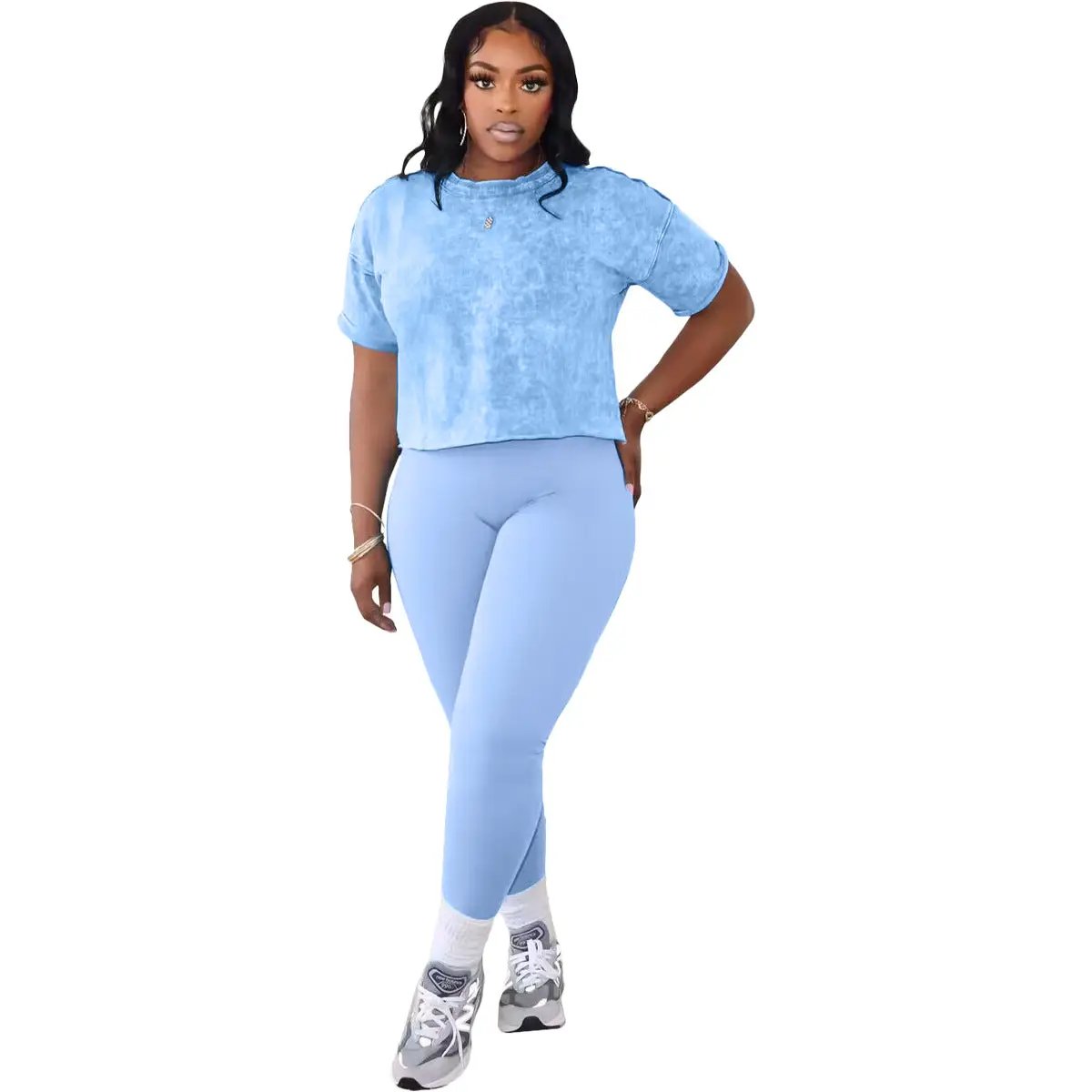 Women's Printed Casual Sports Two-Piece Set by GJG Denim