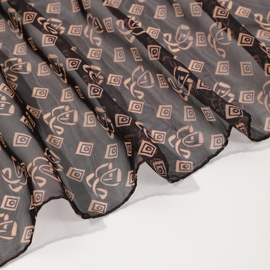 French Vintage Business Casual Decorative Shawl, Coffee Brown Geometric Walnut 150-thread Scarf by GJG Denim