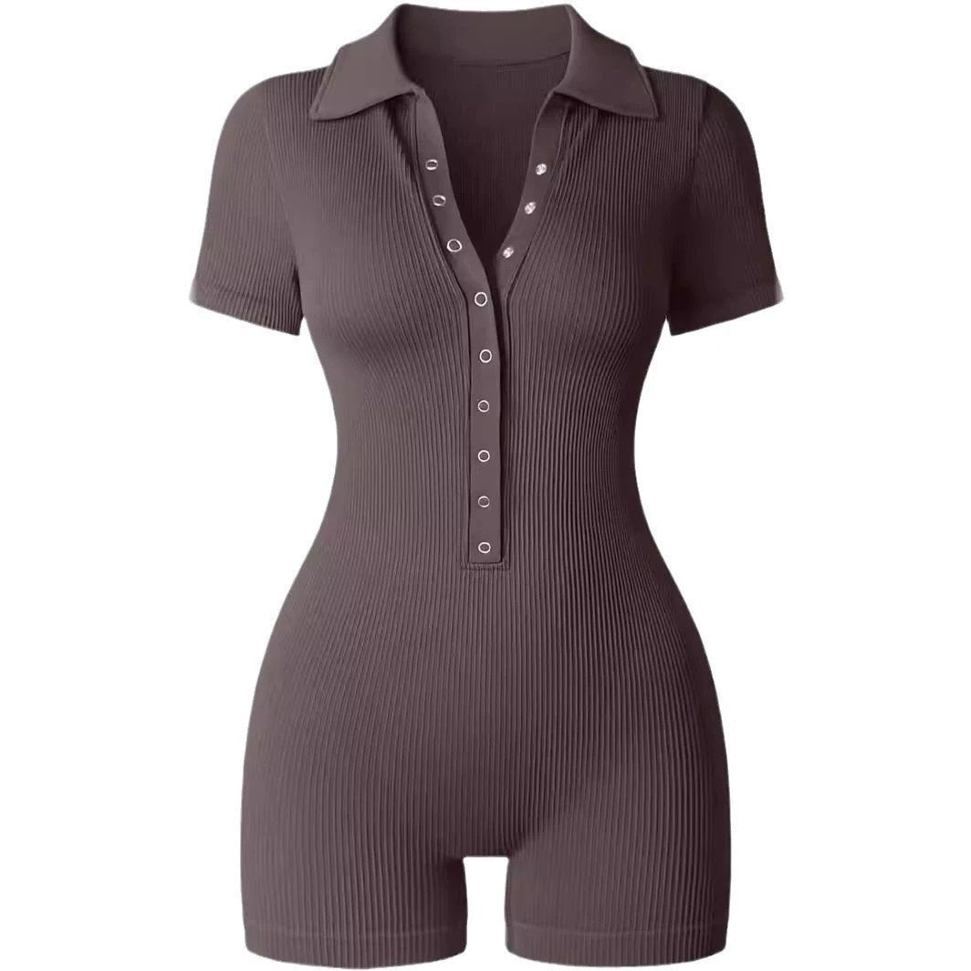 European And American Rib V-neck Elastic Waist-tightening Sports Women's Yoga Jumpsuit by GJG Denim