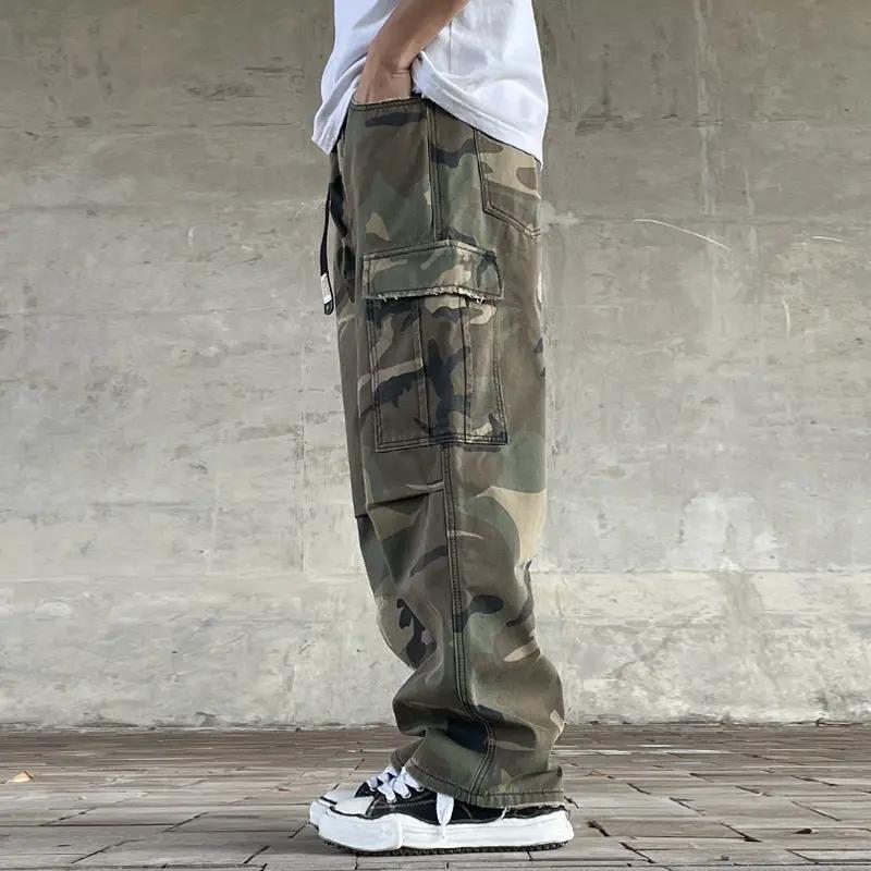 Men's Retro Loose Straight-fit Camouflage Pants by GJG Denim