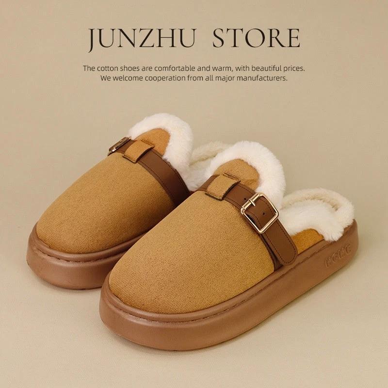 Womens AutumnWinter Indoor Plush Thick-Soled Warm Anti-Slip Cotton Slippers by GJG Denim