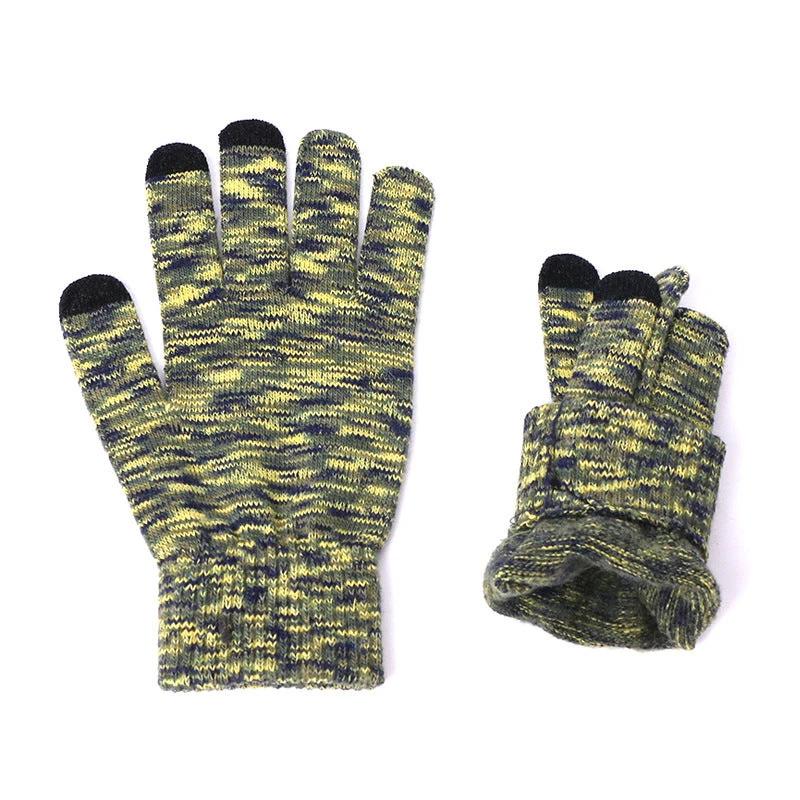 Men's Knitted Three-piece Beanie Scarf and Touch Screen Gloves by GJG Denim