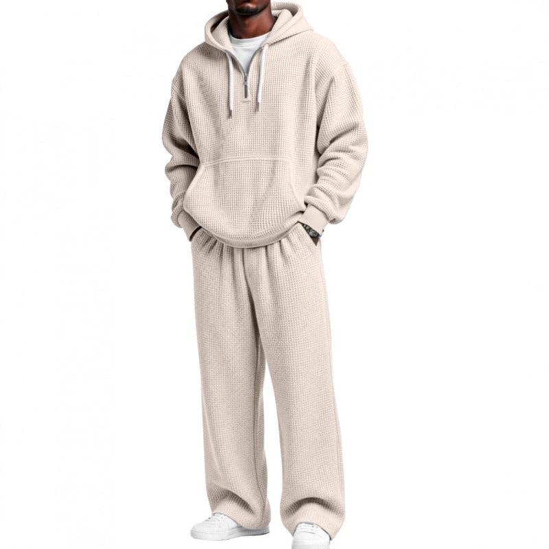 Solid Color Long Sleeved Long Pants Two-piece Set For Men by GJG Denim