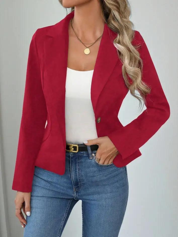 High-end Solid-color Womens Blazer by GJG Denim