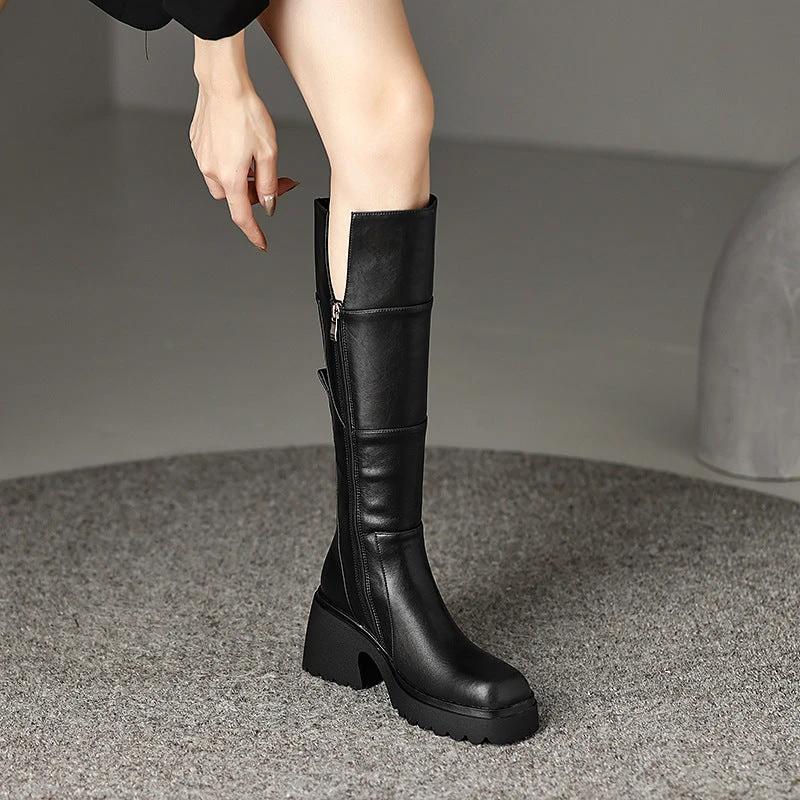 Brown Women's Platform Below The Knee Boots by GJG Denim