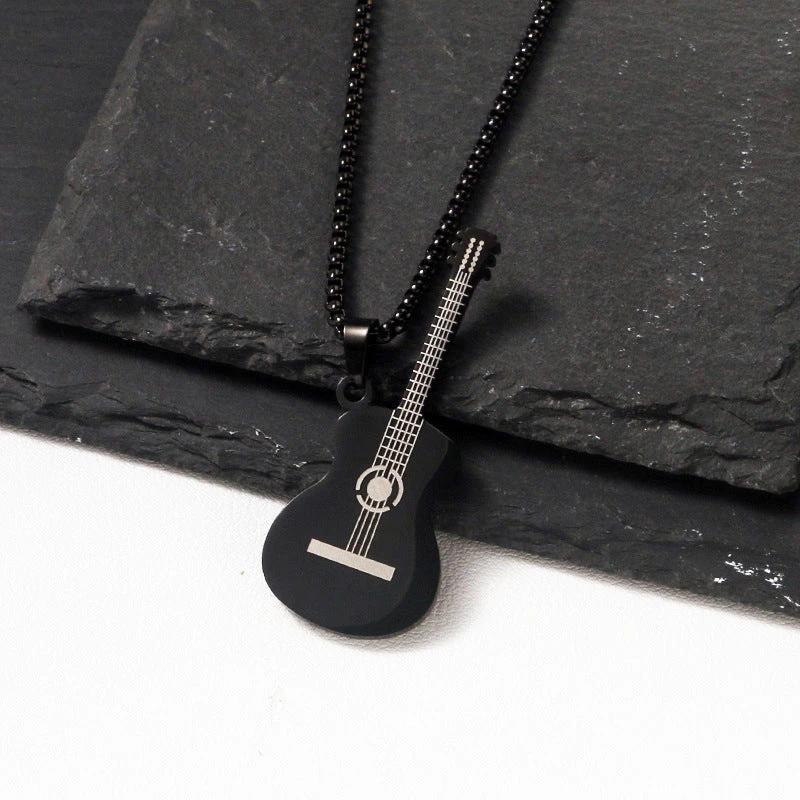 Stainless Steel Music Guitar Necklace For Men by GJG Denim