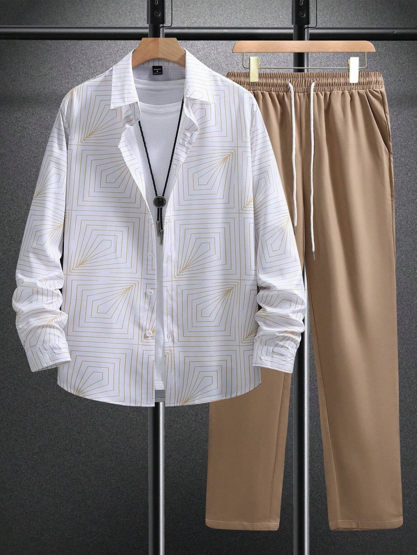 Fashion Trend Color Gradient Long Sleeve Shirt Trousers Suit by GJG Denim