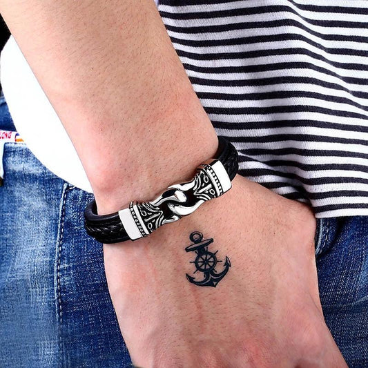 Men's Vintage Stainless Steel Leather Bracelet by GJG Denim