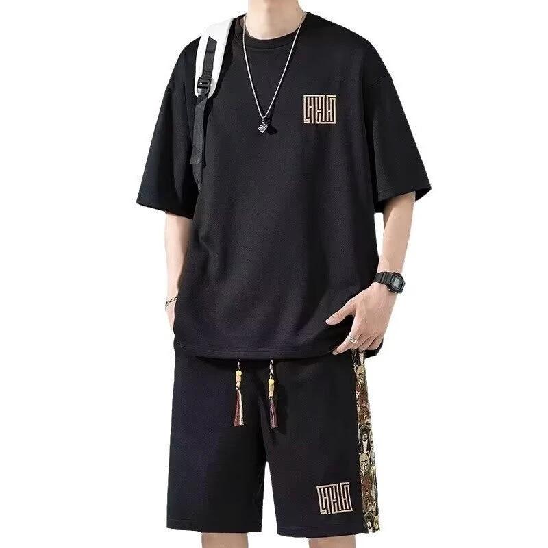 Waffle Embroidery Summer Loose All-match Short Sleeve Two-piece Set by GJG Denim
