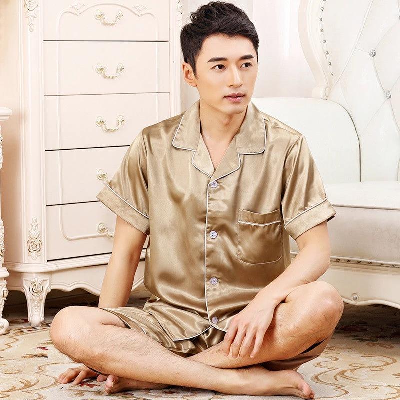 Men's Short-sleeved Cardigan Shorts Pajamas by GJG Denim