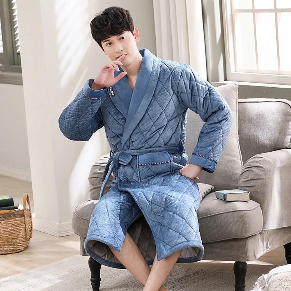 Winter Men's Bathrobe Terry Bathrobe 3 Layer Flannel by GJG Denim