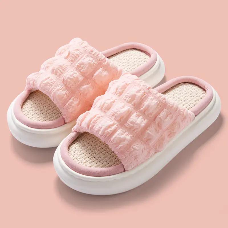 EVA Thick-soled Linen Slippers Women's Mute Soft-soled Slippers by GJG Denim