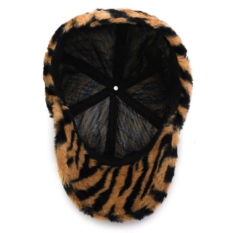 Fashion Leopard Fleece Baseball All-matching Peaked Cap by GJG Denim
