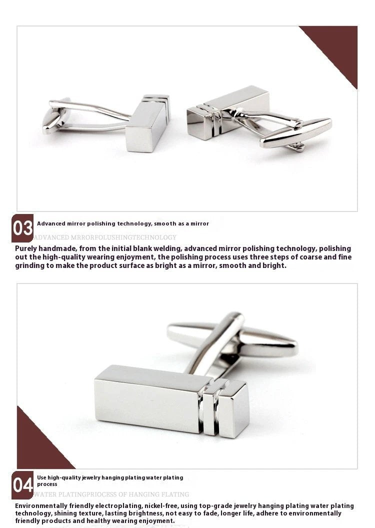 Rectangular Glossy Metal Cufflinks For Men by GJG Denim