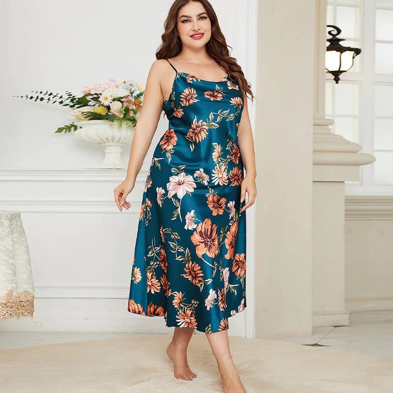 Plus-sized Plus Size Ice Silk Fashion Casual Pajamas by GJG Denim