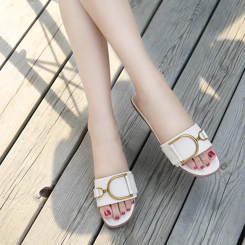 Flat Slippers Women's Beach Seaside Fashion Sandals And Slippers Net Red Women's Shoes by GJG Denim